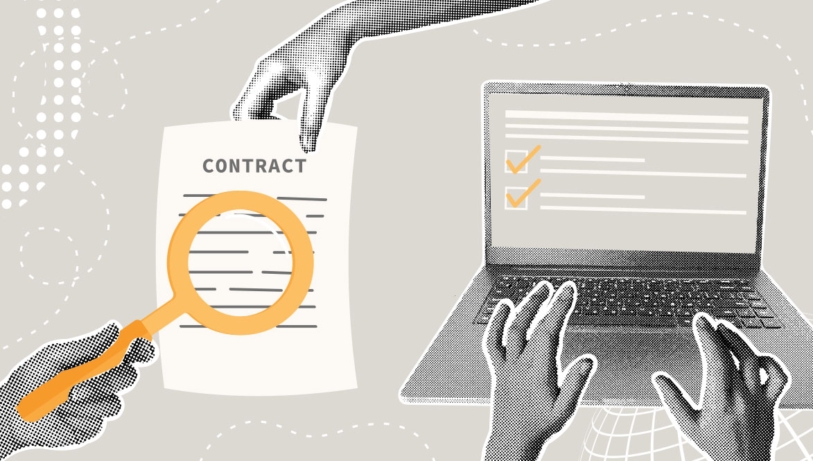 looking over contract terms collage for terms