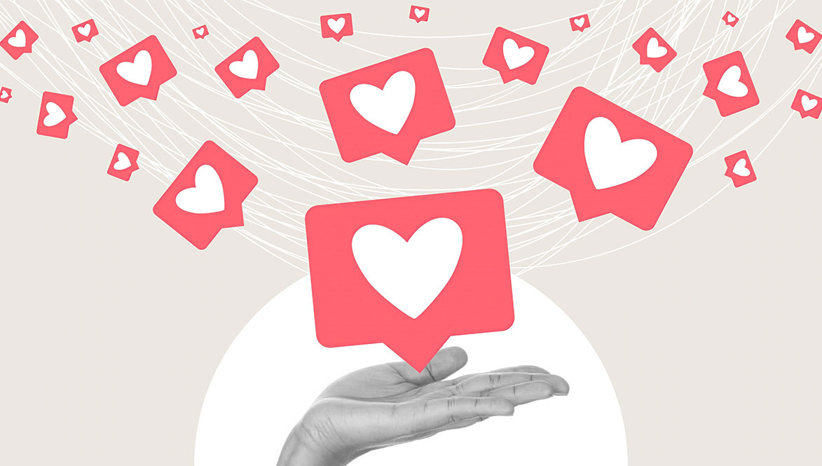 people selecting like on phone with heart likes