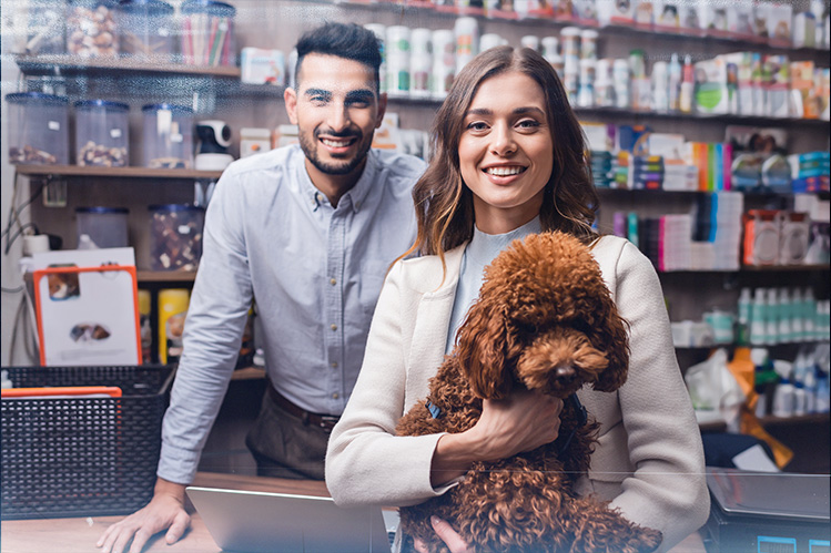 Pet Store Owner and Pet owner at register